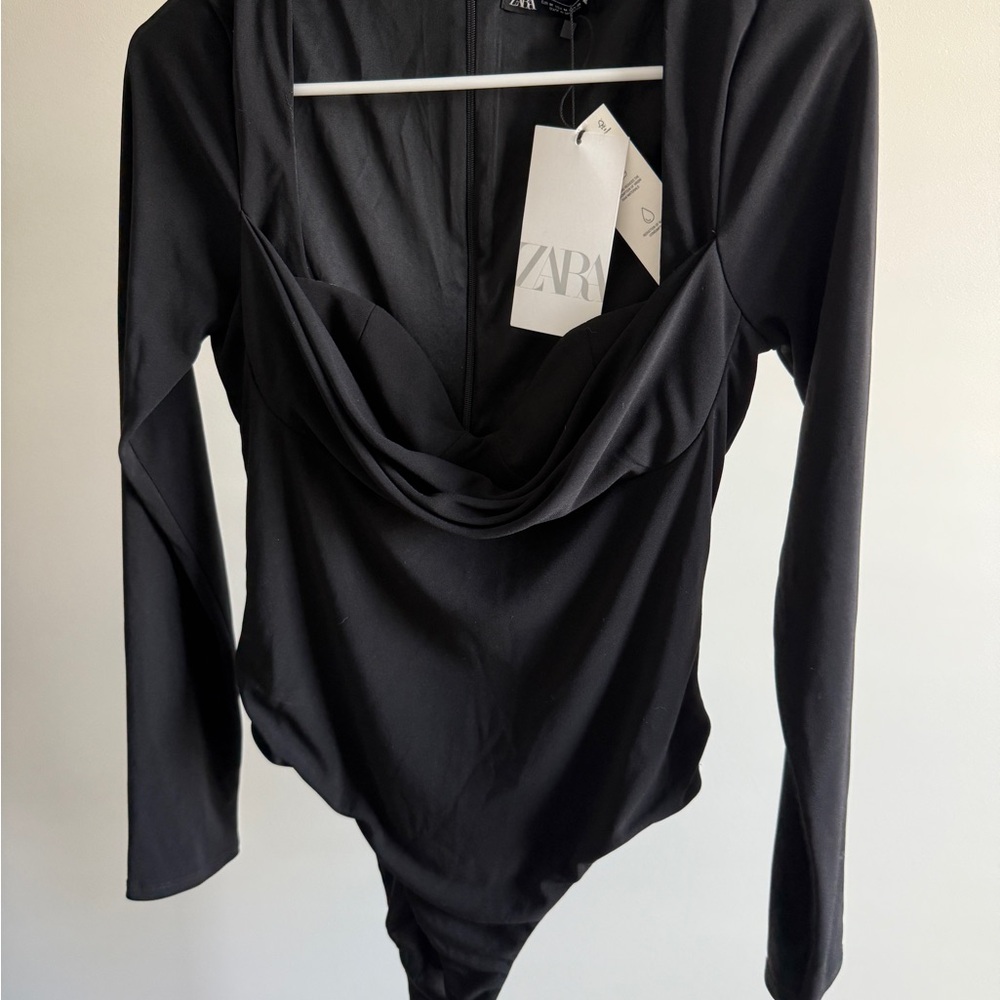 Zara Black cowl neck Long Sleeve Bodysuit